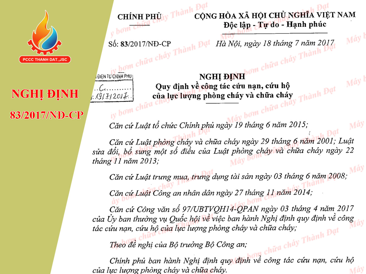 Nghị định 83/2017/NĐ-CP quy định về công tác cứu nạn, cứu hộ của lực lượng PCCC
