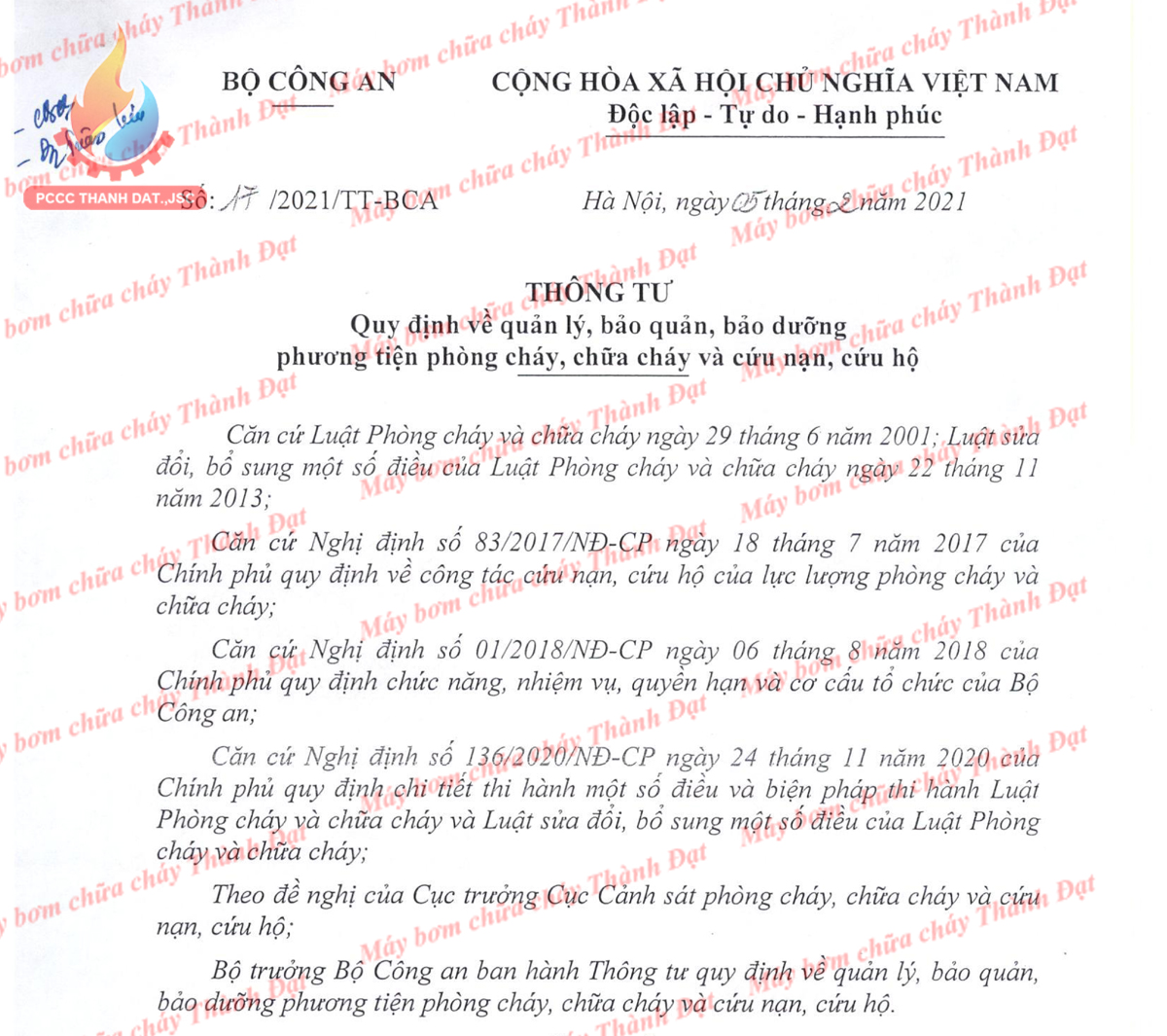 Thông tư số 17/2021/TT-BCA